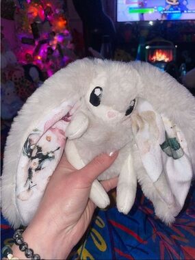 Cream Plush Bunny with Floral-Eared Lining - Soft Cuddly Toy